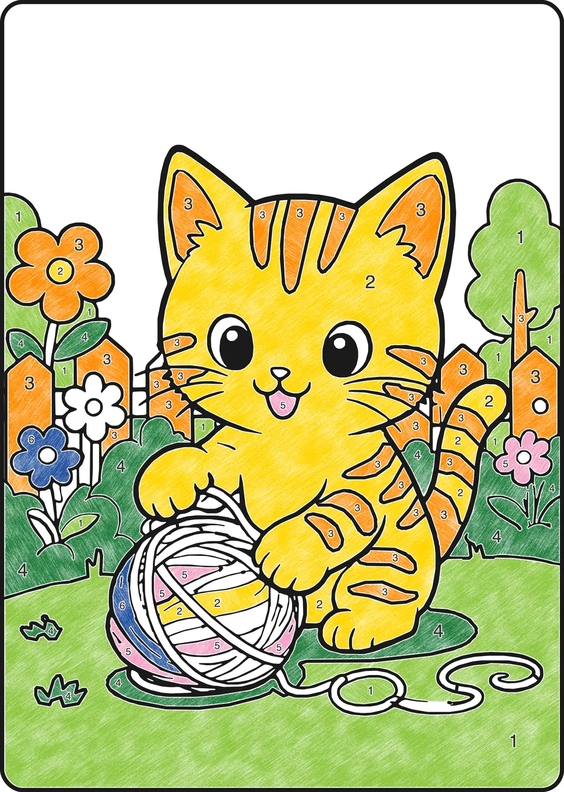 Kat, ingekleurd met kleurpotlood