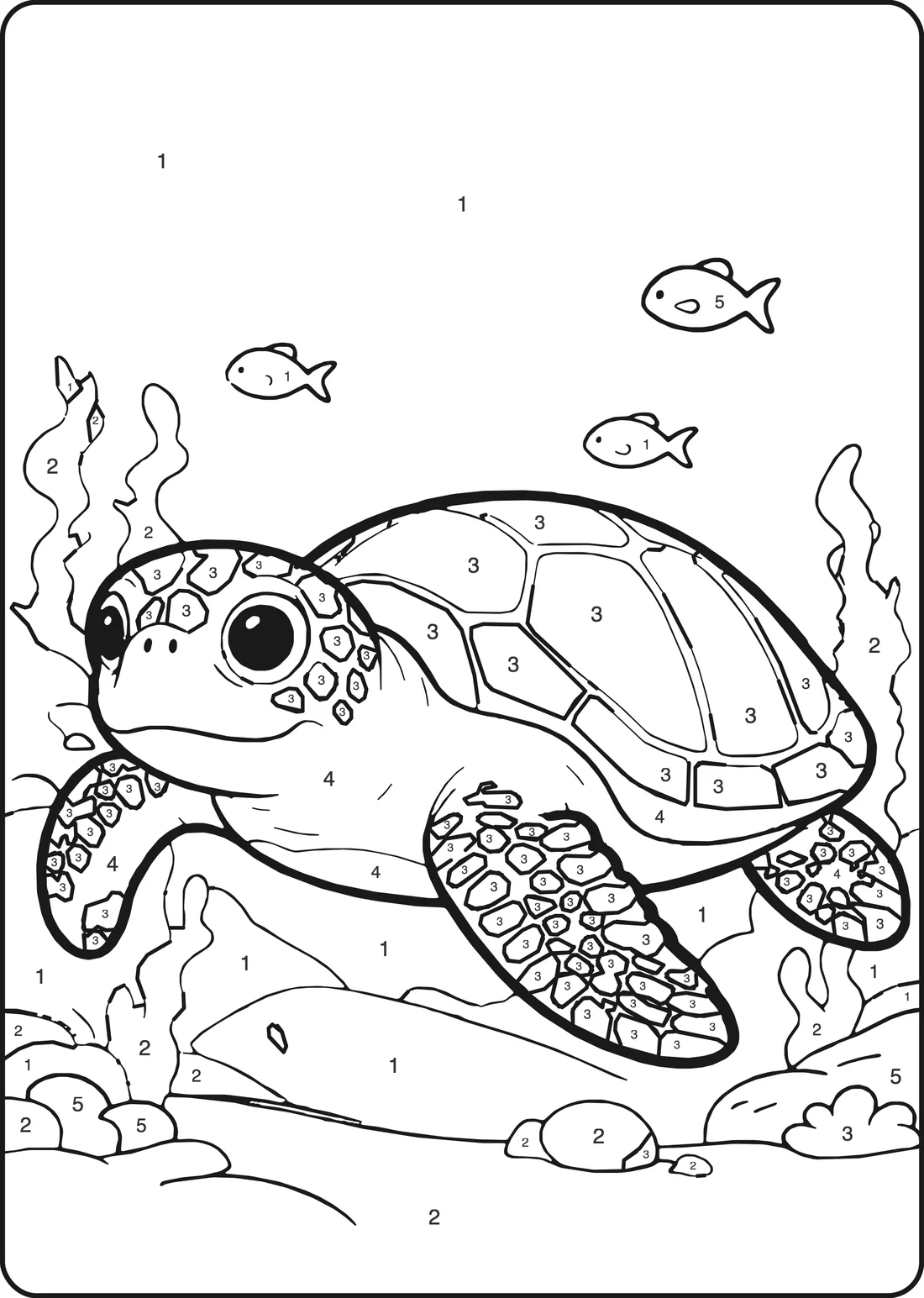 Kleurplaat op nummer: Schildpad